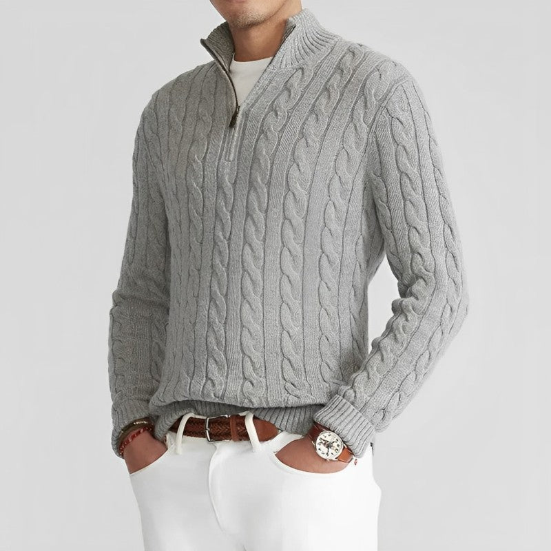 Modischer Zopfstrickpullover mit Reißverschluss für Männer
