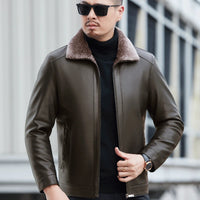 Klassische Lederjacke mit warmem Kragen für Männer