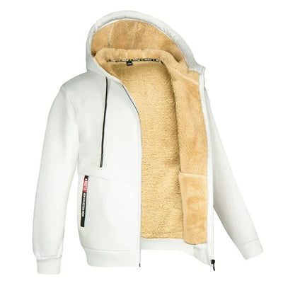 Herren Kapuzenpullover mit Reißverschluss und Taschen aus Polyester und Schafwolle