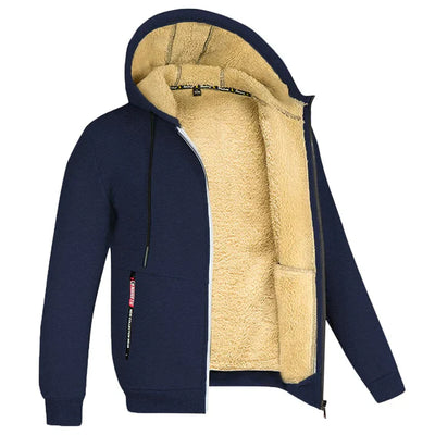 Herren Kapuzenpullover mit Reißverschluss und Taschen aus Polyester und Schafwolle