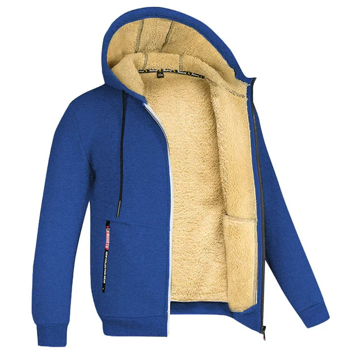 Herren Kapuzenpullover mit Reißverschluss und Taschen aus Polyester und Schafwolle