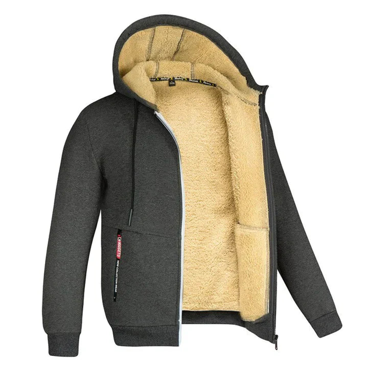 Herren Kapuzenpullover mit Reißverschluss und Taschen aus Polyester und Schafwolle