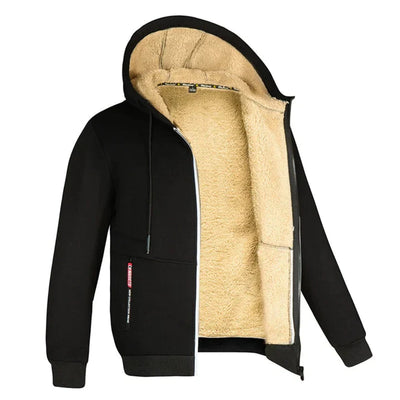 Herren Kapuzenpullover mit Reißverschluss und Taschen aus Polyester und Schafwolle