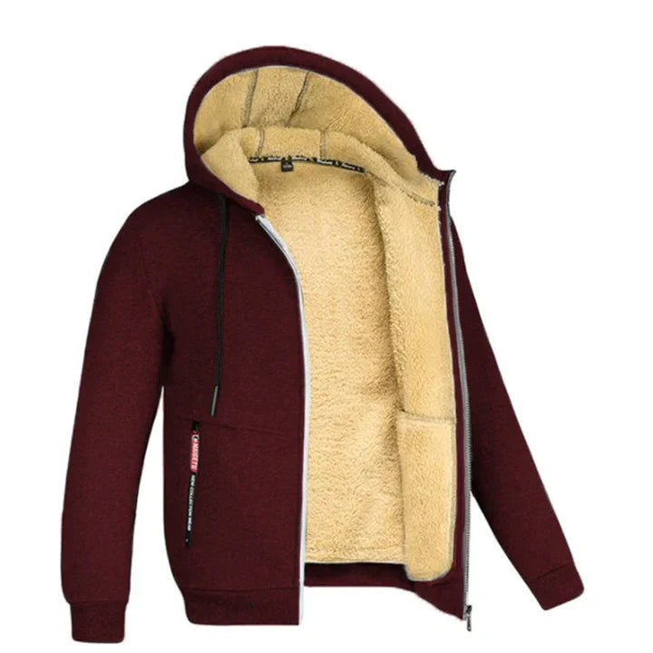 Herren Kapuzenpullover mit Reißverschluss und Taschen aus Polyester und Schafwolle