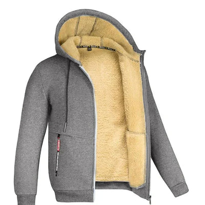 Herren Kapuzenpullover mit Reißverschluss und Taschen aus Polyester und Schafwolle