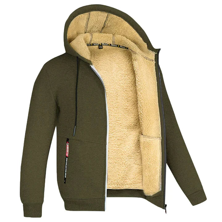 Herren Kapuzenpullover mit Reißverschluss und Taschen aus Polyester und Schafwolle
