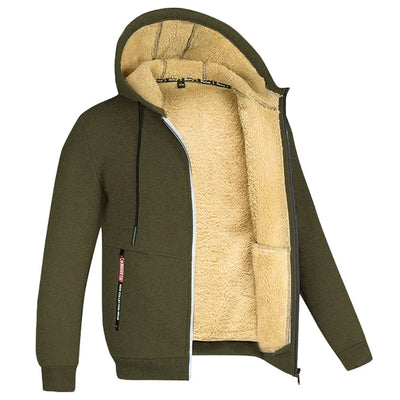 Herren Kapuzenpullover mit Reißverschluss und Taschen aus Polyester und Schafwolle