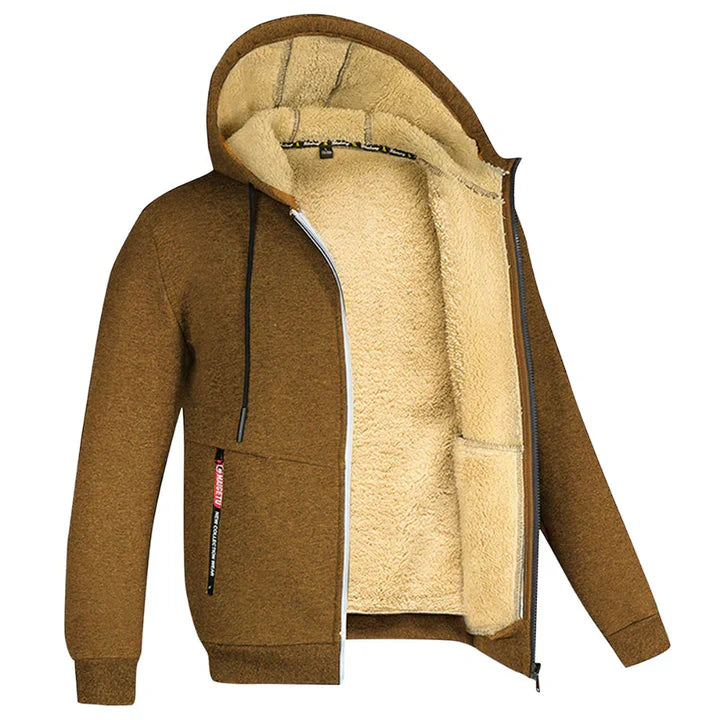 Herren Kapuzenpullover mit Reißverschluss und Taschen aus Polyester und Schafwolle