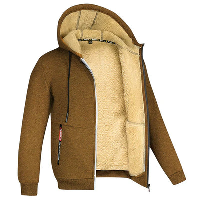 Herren Kapuzenpullover mit Reißverschluss und Taschen aus Polyester und Schafwolle