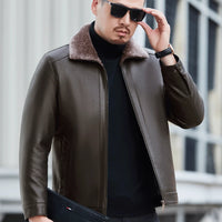 Klassische Lederjacke mit warmem Kragen für Männer