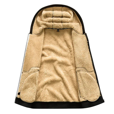 Herren Kapuzenpullover mit Reißverschluss und Taschen aus Polyester und Schafwolle