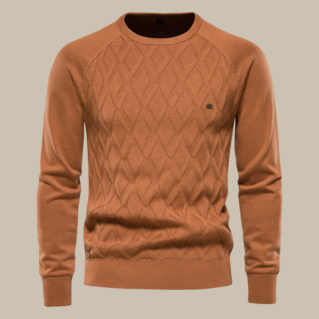 Klassischer Herrenstrickpullover mit Zopfmuster und Rundhalsausschnitt
