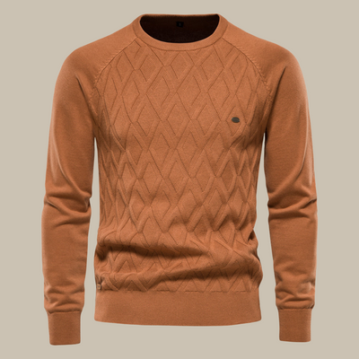 Klassischer Herrenstrickpullover mit Zopfmuster und Rundhalsausschnitt