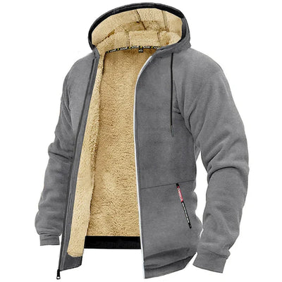 Herren Kapuzenpullover mit Reißverschluss und Taschen aus Polyester und Schafwolle