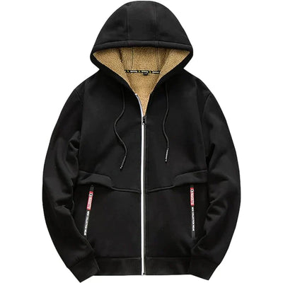 Herren Kapuzenpullover mit Reißverschluss und Taschen aus Polyester und Schafwolle