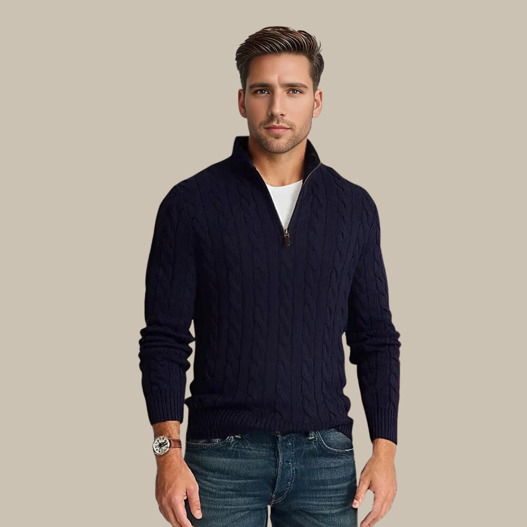 Modischer Zopfstrickpullover mit Reißverschluss für Männer