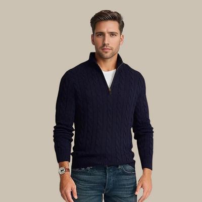 Modischer Zopfstrickpullover mit Reißverschluss für Männer