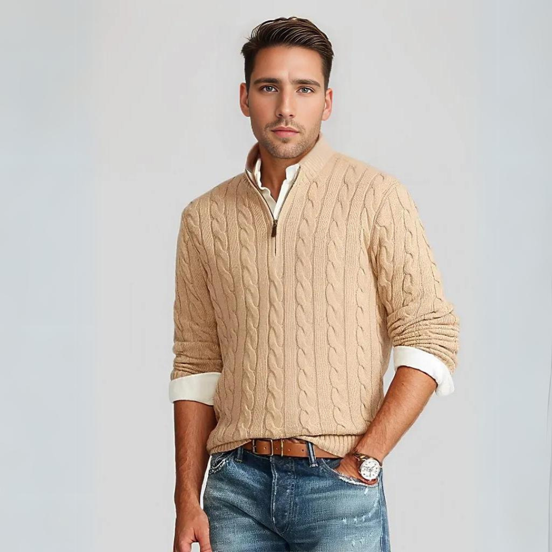 Modischer Zopfstrickpullover mit Reißverschluss für Männer