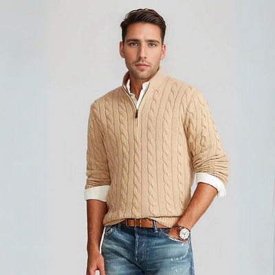 Modischer Zopfstrickpullover mit Reißverschluss für Männer
