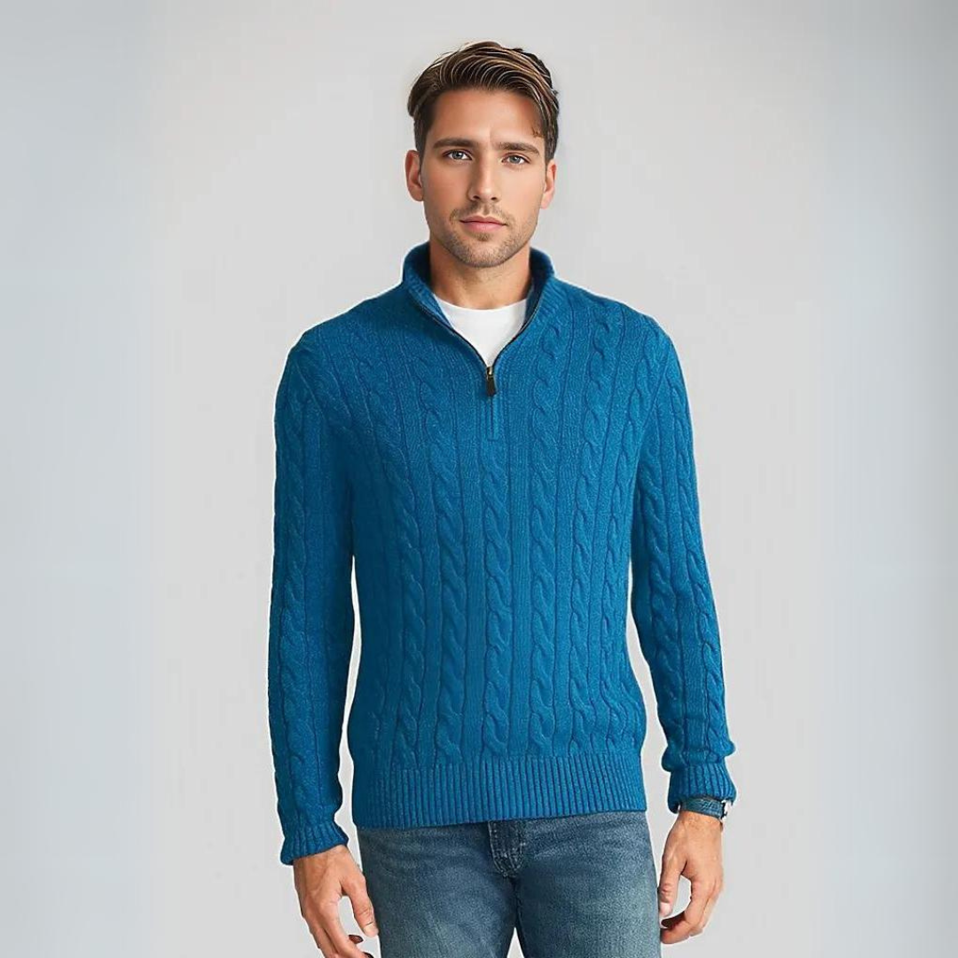 Modischer Zopfstrickpullover mit Reißverschluss für Männer