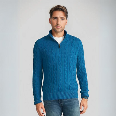 Modischer Zopfstrickpullover mit Reißverschluss für Männer