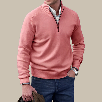 Moderner hochwertiger Herrenpullover mit Reißverschluss und hohem Kragen