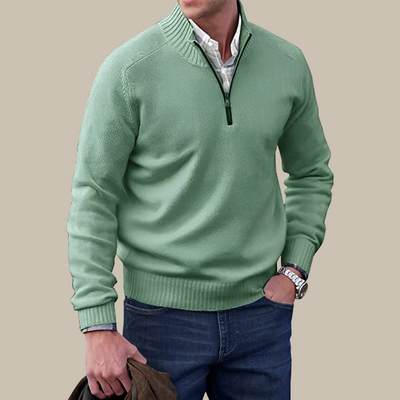 Moderner hochwertiger Herrenpullover mit Reißverschluss und hohem Kragen