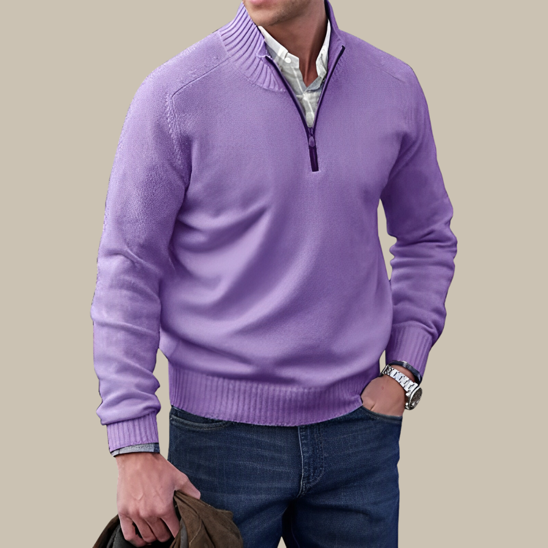 Moderner hochwertiger Herrenpullover mit Reißverschluss und hohem Kragen