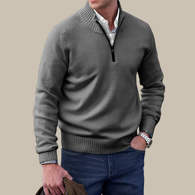 Moderner hochwertiger Herrenpullover mit Reißverschluss und hohem Kragen