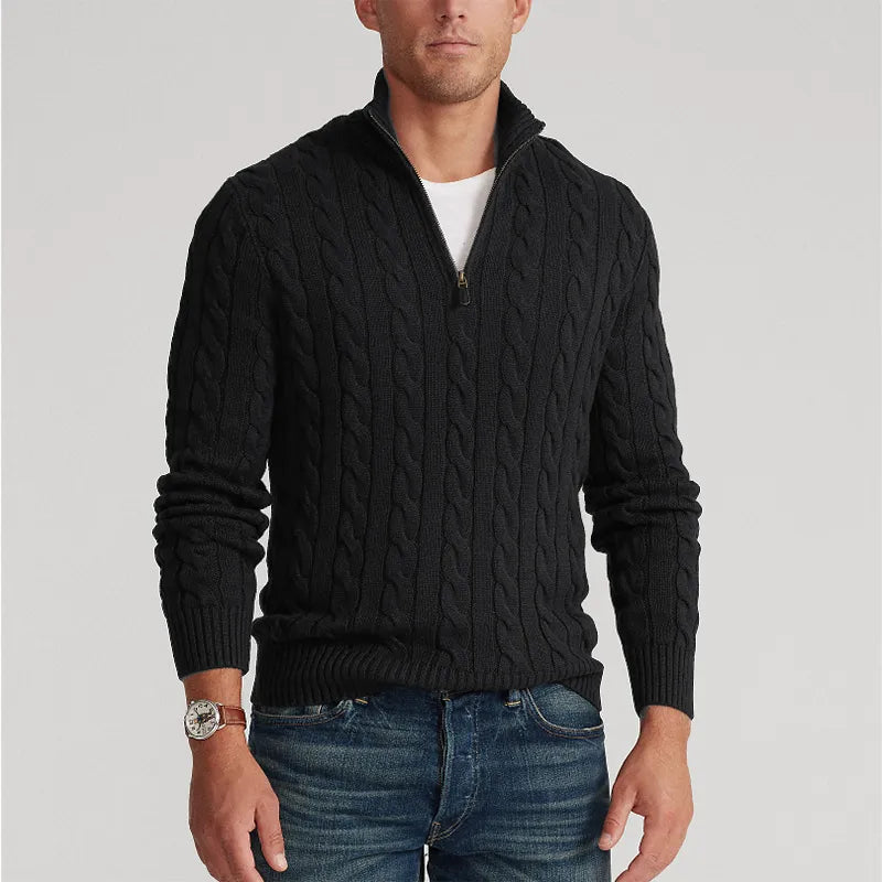 Modischer Zopfstrickpullover mit Reißverschluss für Männer