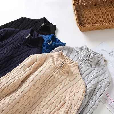 Modischer Zopfstrickpullover mit Reißverschluss für Männer