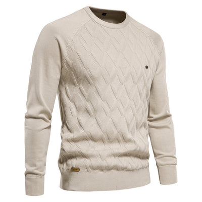 Klassischer Herrenstrickpullover mit Zopfmuster und Rundhalsausschnitt