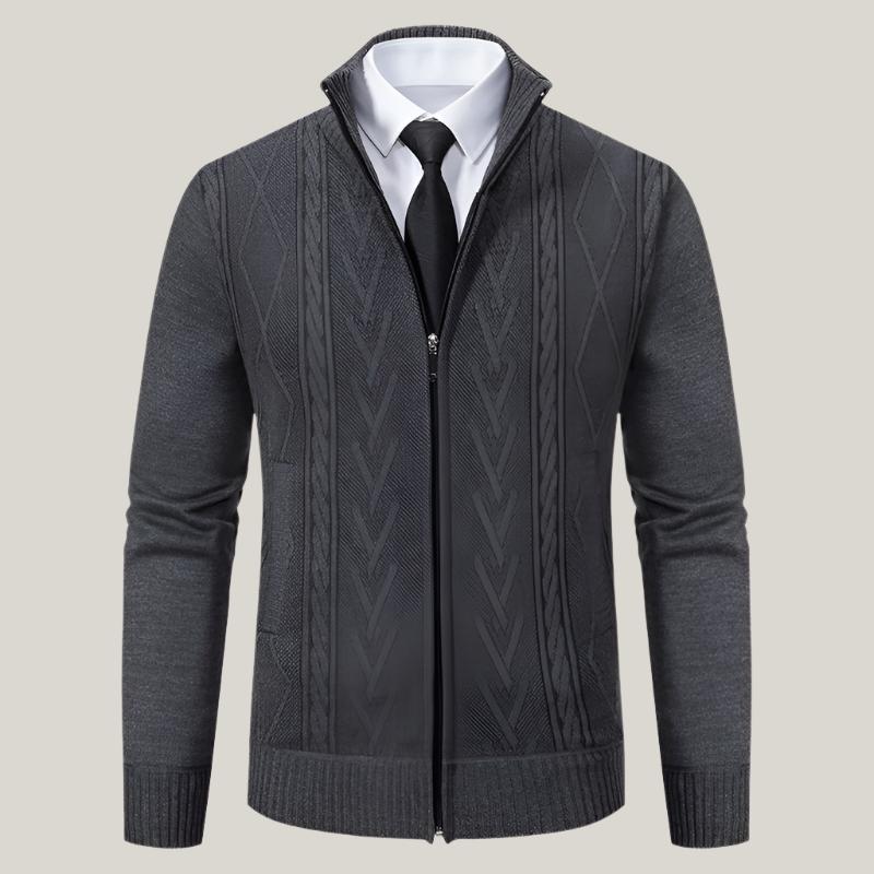 Moderne Zopfmuster Herren Strickjacke mit Kragen