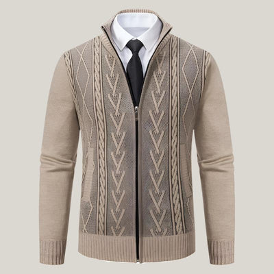 Moderne Zopfmuster Herren Strickjacke mit Kragen